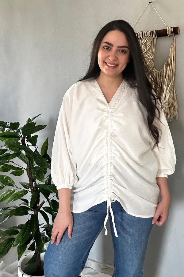 White Linen Zipper Blouse