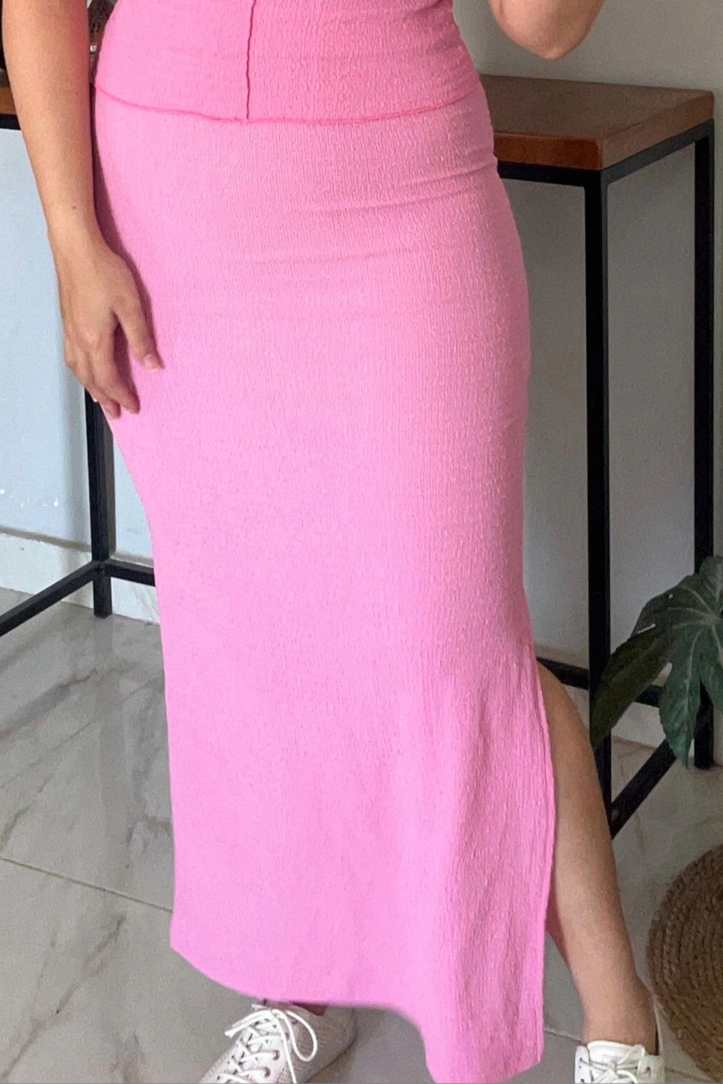 Crushed Skirt Pink Set